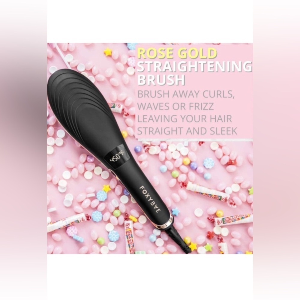 Foxybae Hair Straightening Brush Rose Gold Ceramic Tourmaline Pink Straightener